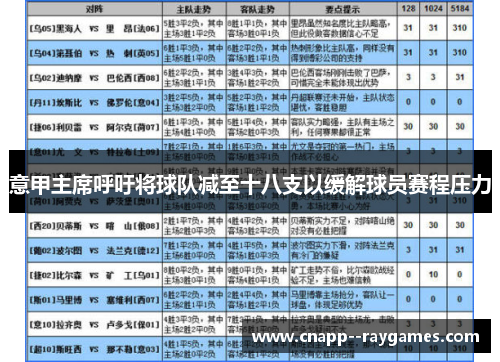 意甲主席呼吁将球队减至十八支以缓解球员赛程压力